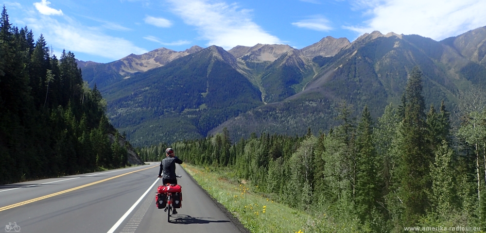 Cycling from Lake Louise to Golden.Trans Canada Highway by bicycle.