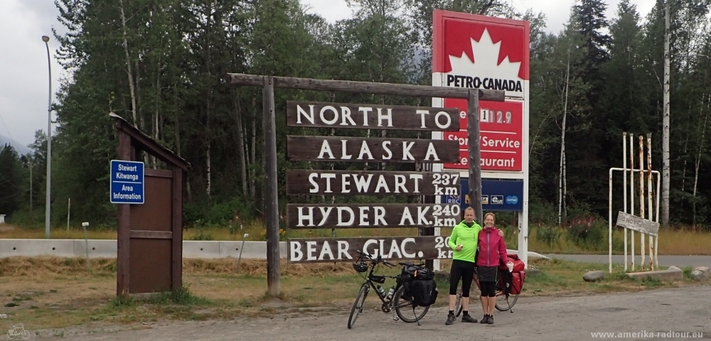 Mit dem Fahrrad von Smithers nach Whitehorse. Radtour über den Yellowhead Highway und Cassiar Highway. Etappe New Hazelton - Terrace. Kitwanga Junction. 