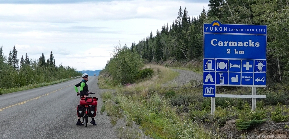 Mit dem Fahrrad über den Klondike Highway nach Dawson City. Etappe Whitehorse - Fox Lake.  