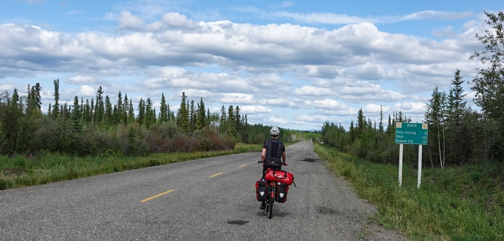 Cycling from Whitehorse to Anchorage following Klondike Highway northbound. 