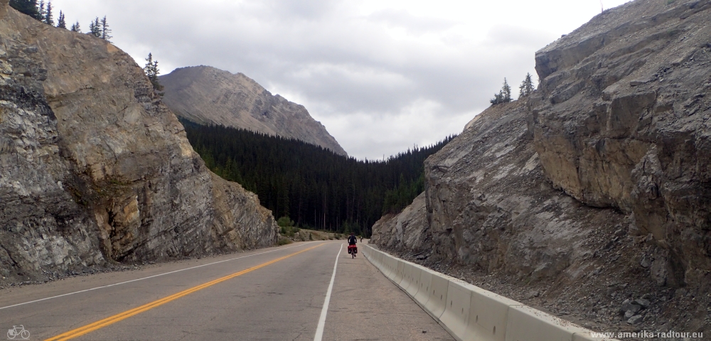 Con la bicicleta de Jasper a Columbia Icefield. Trayecto sobre el Icefields Parkway.