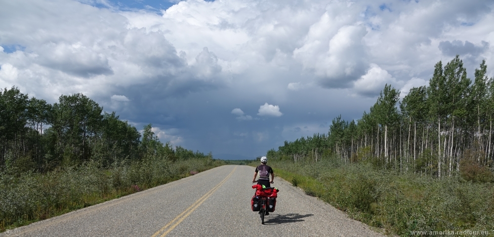 Mit dem Fahrrad über den Klondike Highway. Etappe Whitehorse - Fox Lake.  