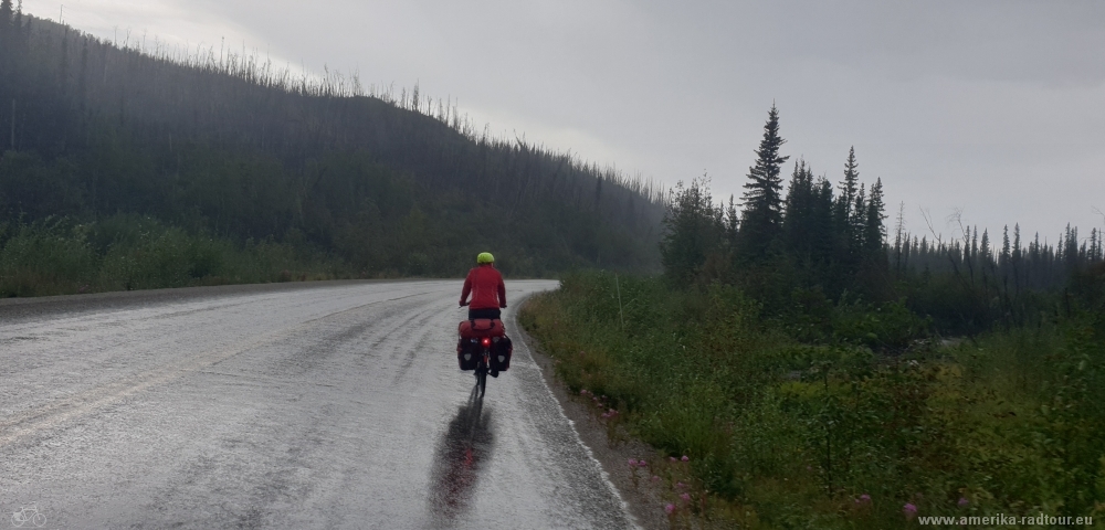 Cycling Klondike Highway northbound to Dawson City.  