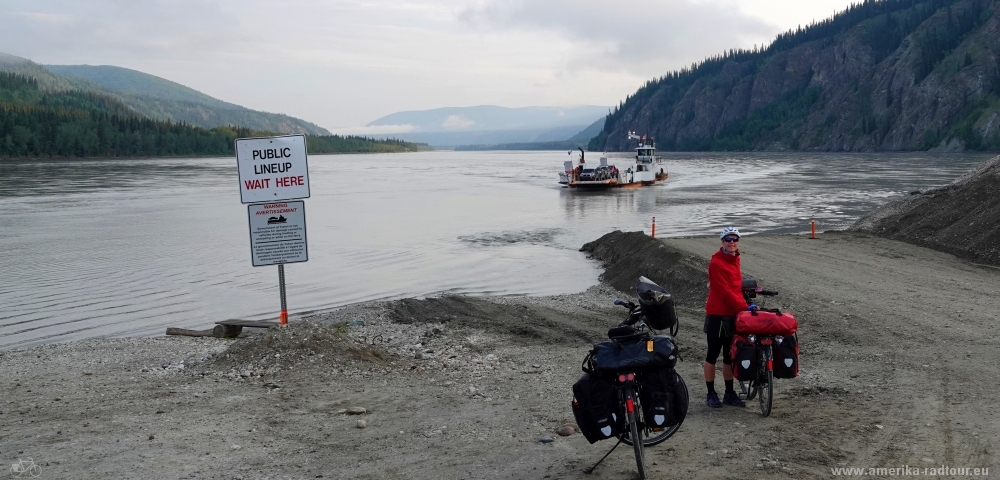 Cycling from Dawson City to Alaska, Yukon River ferry to the Top of the World Highway.