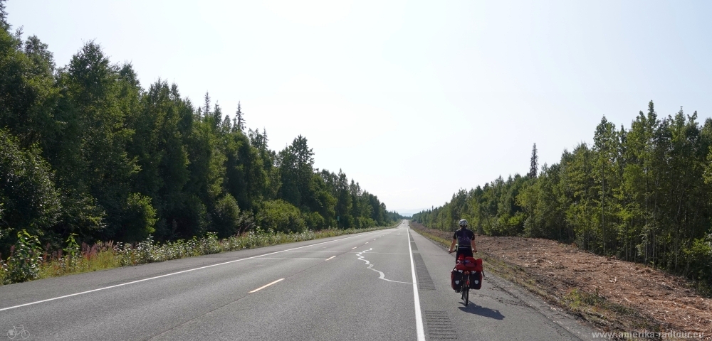 Mit dem Fahrrad über den Parks Highway nach Anchorage. 
